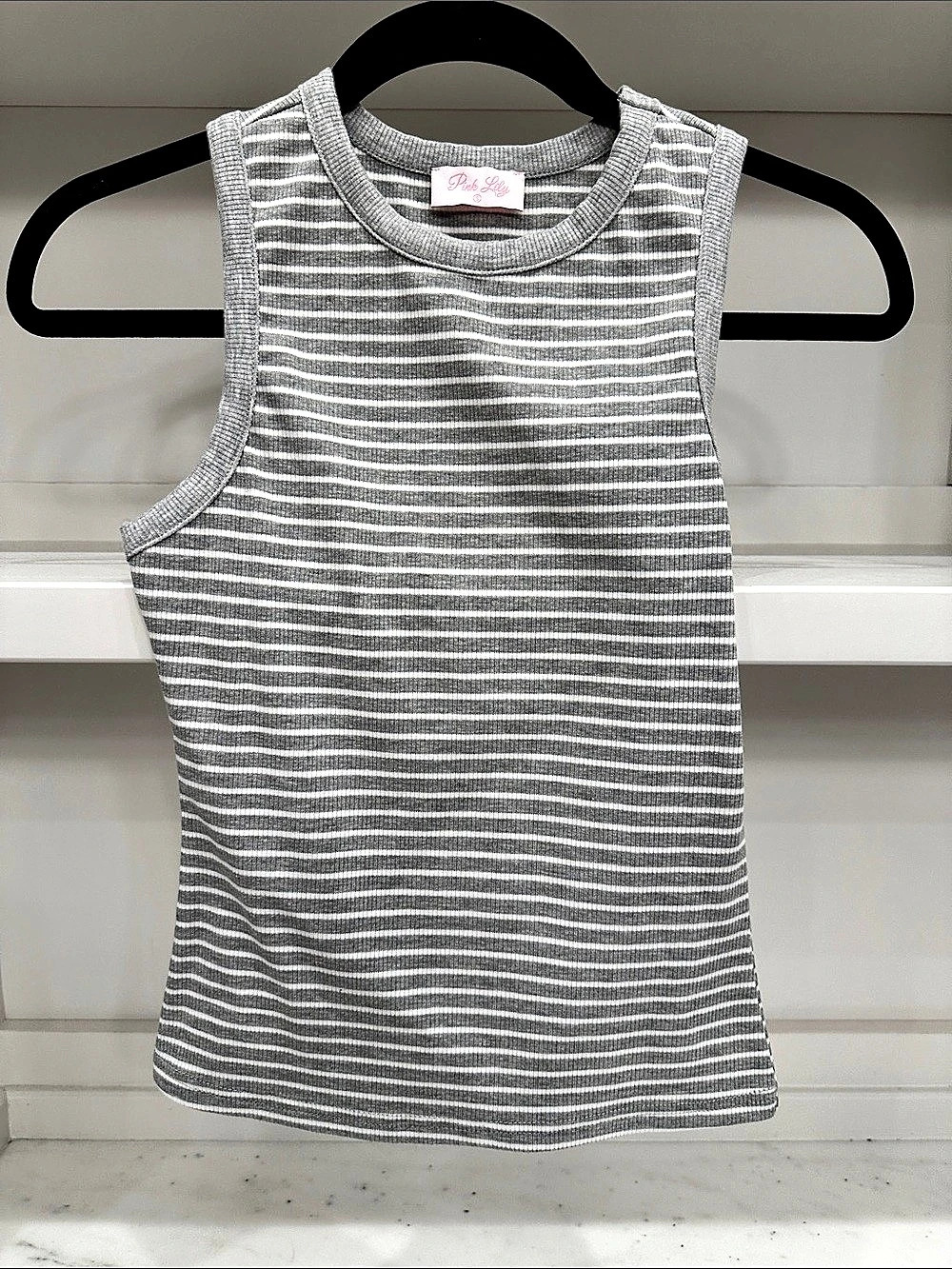 Pink Lily small Striped Tank Top in Gray & White S Like New